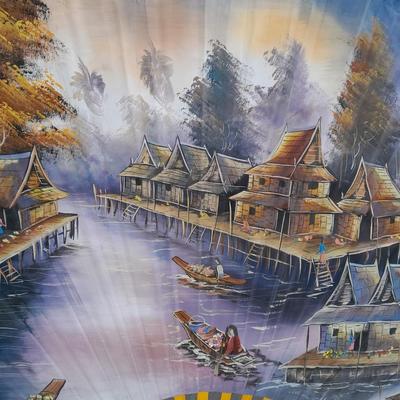 HUGE ORIENTAL VILLAGE WALL FAN DECORATION