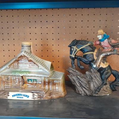 PONDEROSA RANCH HOUSE JIM BEAM DECANTER AND AVERY CREATIONS HORSE STATUE