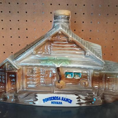 PONDEROSA RANCH HOUSE JIM BEAM DECANTER AND AVERY CREATIONS HORSE STATUE