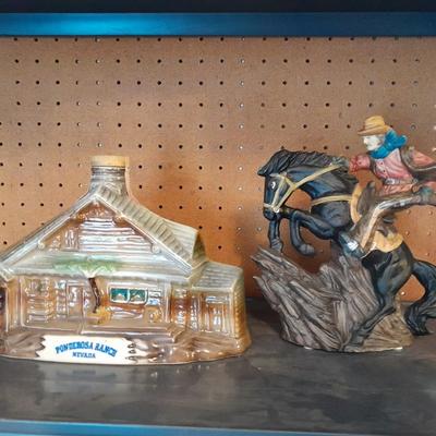 PONDEROSA RANCH HOUSE JIM BEAM DECANTER AND AVERY CREATIONS HORSE STATUE
