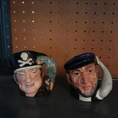 TWO PIRATES ROYAL DOULTON CHARACTER JUGS LONG JOHN SILVER & CAPT. AHAB