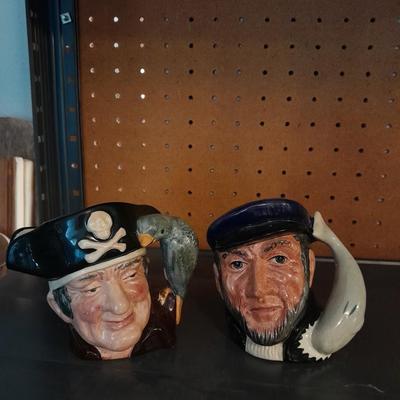 TWO PIRATES ROYAL DOULTON CHARACTER JUGS LONG JOHN SILVER & CAPT. AHAB