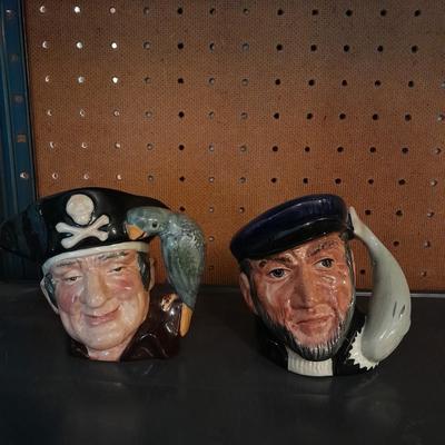TWO PIRATES ROYAL DOULTON CHARACTER JUGS LONG JOHN SILVER & CAPT. AHAB