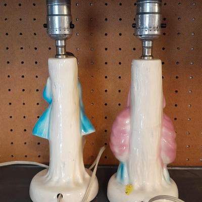 ANTIQUE VICTORIAN STYLE PORCELAIN MAN & WOMAN BEDSIDE LAMPS