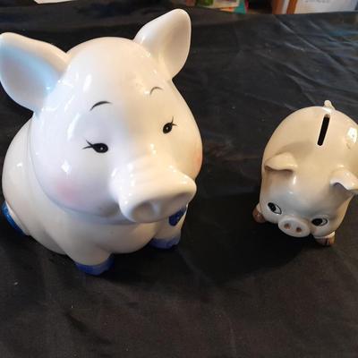 TWO PIGGY BANKS HOUSE OF LLOYD & SMALLER OMC OTARGIRI JAPAN PIG