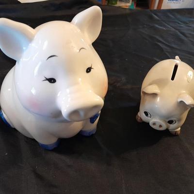 TWO PIGGY BANKS HOUSE OF LLOYD & SMALLER OMC OTARGIRI JAPAN PIG
