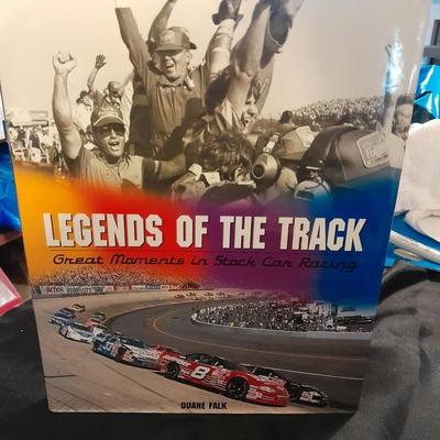 HARDBACK NASCAR LEGENDS OF THE TRACK BOOK WITH NASCAR FIGURES