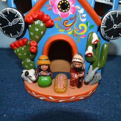 LOT 371  FOLK ART HAND PAINTED CLAY DIORAMA AND CLAY FIGURINE
