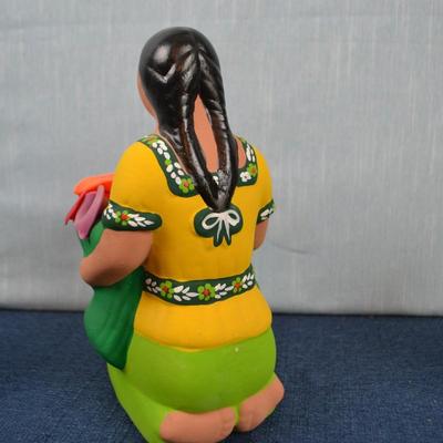 LOT 371  FOLK ART HAND PAINTED CLAY DIORAMA AND CLAY FIGURINE