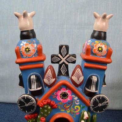 LOT 371  FOLK ART HAND PAINTED CLAY DIORAMA AND CLAY FIGURINE