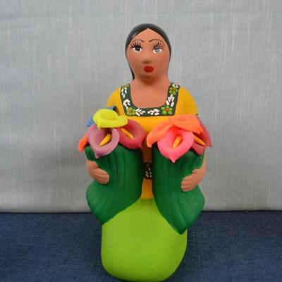 LOT 371  FOLK ART HAND PAINTED CLAY DIORAMA AND CLAY FIGURINE