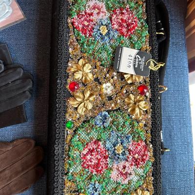 LOT 384.   THREE SHAWLS VINTAGE GLOVES AND PURSE