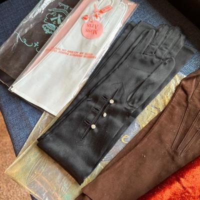 LOT 384.   THREE SHAWLS VINTAGE GLOVES AND PURSE