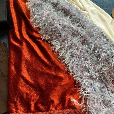 LOT 384.   THREE SHAWLS VINTAGE GLOVES AND PURSE
