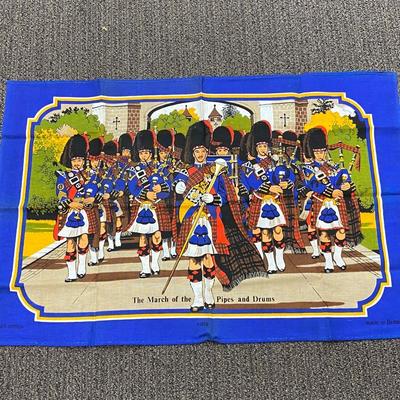 Vintage Frameable The March of the Pipes and Drums British Guard Tea Towel