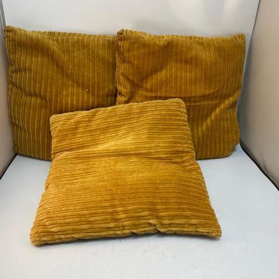 Set of Three Gold Yellow Velour Accent Throw Pillows