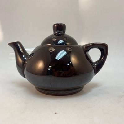 Vintage Dark Brown Pottery Small Mini Personal Ceramic Teapot