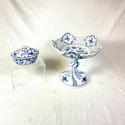 1241 Antique German Meissen Reticulated Compote and Soap Dish