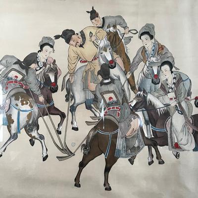 1232 Very Large Chinese Watercolor on Silk Matted with Silk Border