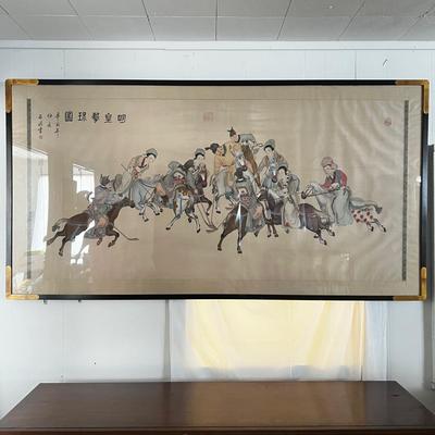 1232 Very Large Chinese Watercolor on Silk Matted with Silk Border