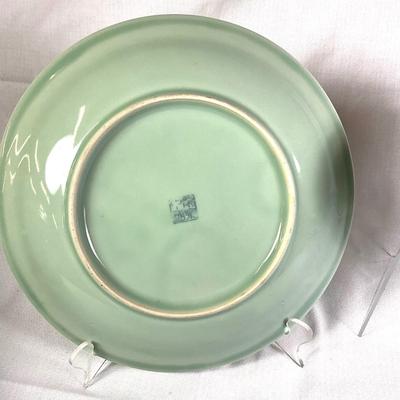 1247 Celadon Green Koi Fish Plate and Bowl