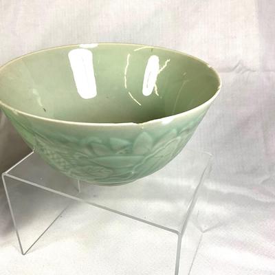 1247 Celadon Green Koi Fish Plate and Bowl