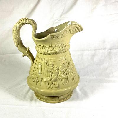 1249 Large Antique 1835 Ridgway Salt Glazed Drabware Pitcher