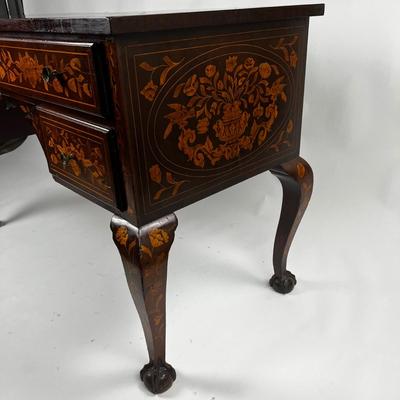 1235 Antique Mahogany Dutch Marquetry Inlay Desk