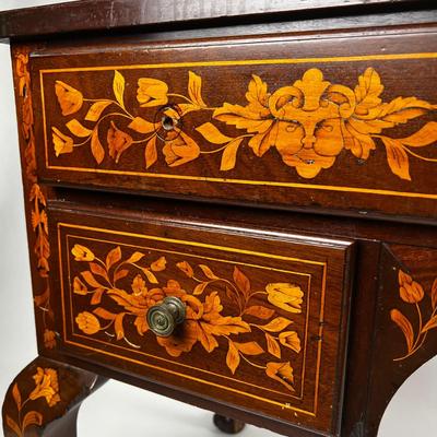 1235 Antique Mahogany Dutch Marquetry Inlay Desk
