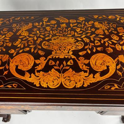 1235 Antique Mahogany Dutch Marquetry Inlay Desk