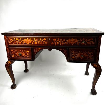 1235 Antique Mahogany Dutch Marquetry Inlay Desk