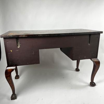 1235 Antique Mahogany Dutch Marquetry Inlay Desk