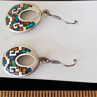 Inlaid Sterling Drop Earrings