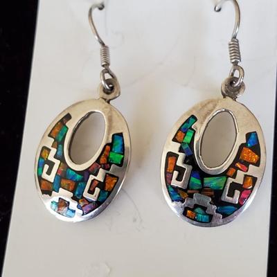 Inlaid Sterling Drop Earrings