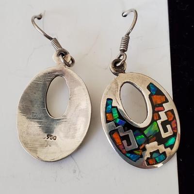 Inlaid Sterling Drop Earrings