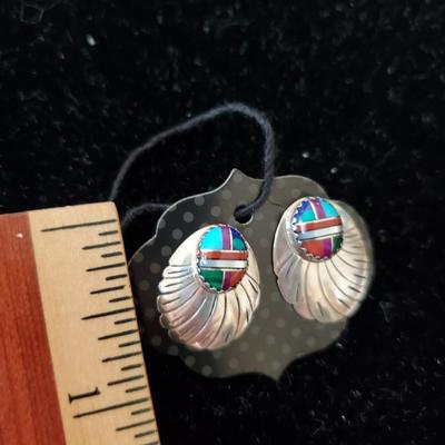 Signed Zuni Inlaid Earrings