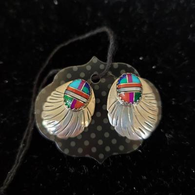 Signed Zuni Inlaid Earrings