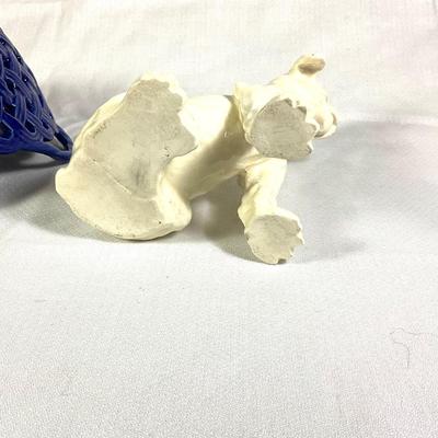 1252 Vintage Blue Ceramic MMA Reticulated Bowl with Vintage Dutch Blue Eyed Dog Figure