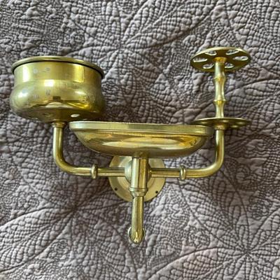 Solid brass bathroom item. Soap, cup, and toothbrushes