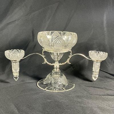1255 Antique Silverplated & Crystal Epergne Centerpiece
