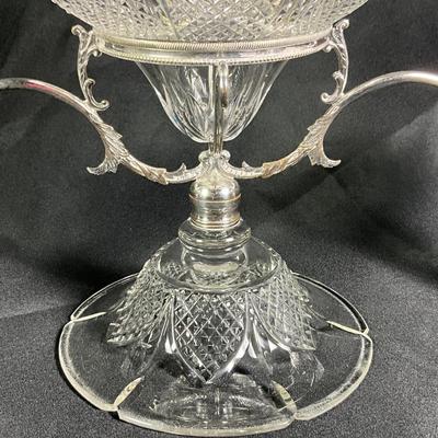 1255 Antique Silverplated & Crystal Epergne Centerpiece