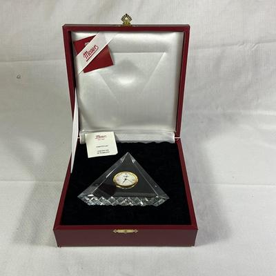 1254 Vintage MOSER Triangle Crystal Clock in Original Box