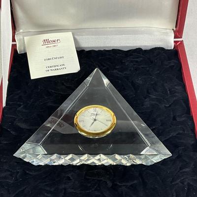 1254 Vintage MOSER Triangle Crystal Clock in Original Box