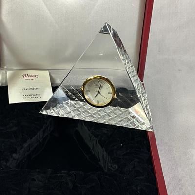 1254 Vintage MOSER Triangle Crystal Clock in Original Box