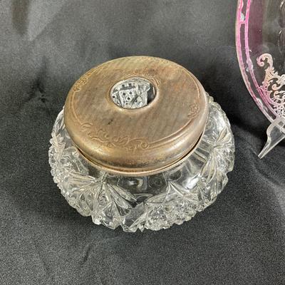 1256 Vintage Silverplated Glass Plate with Glass Hair Receiver
