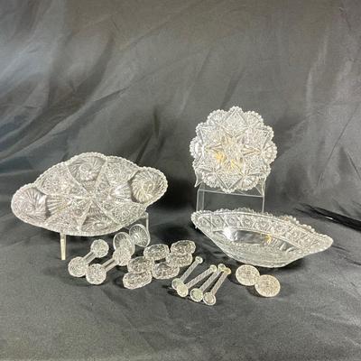 1257 Antique American Brilliant Cut Glass Bowls , Knife Rests , Salts
