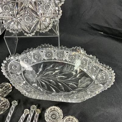 1257 Antique American Brilliant Cut Glass Bowls , Knife Rests , Salts