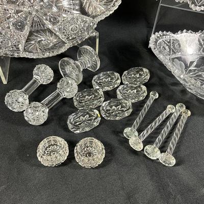 1257 Antique American Brilliant Cut Glass Bowls , Knife Rests , Salts