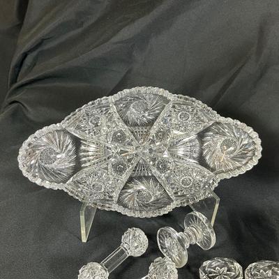 1257 Antique American Brilliant Cut Glass Bowls , Knife Rests , Salts
