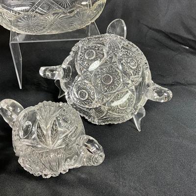 1258 Antique American Brilliant Cut Glass Bowls, Nappy, Cream & Sugar